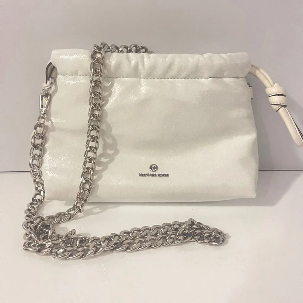 Michael Kors Lina Small Cinch Drawstring Bag Leather Optic White - Picture 4 of 11